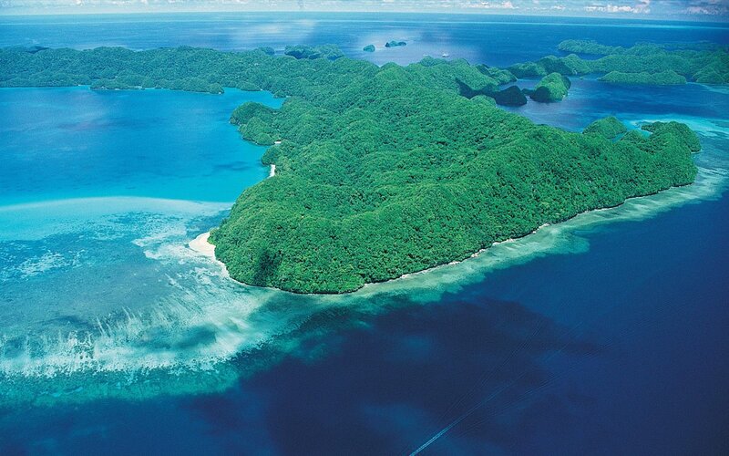 tropical island with coral reef