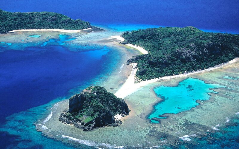 tropical island with coral reef