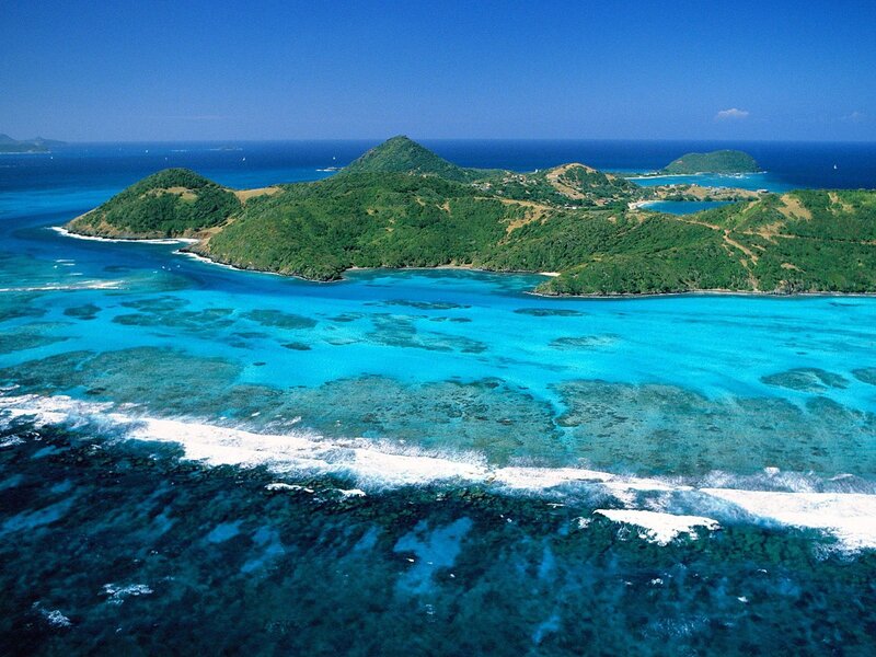 tropical island with coral reef