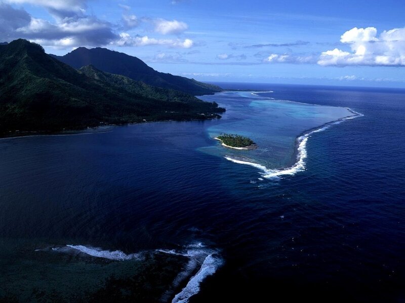 tropical island with coral reef