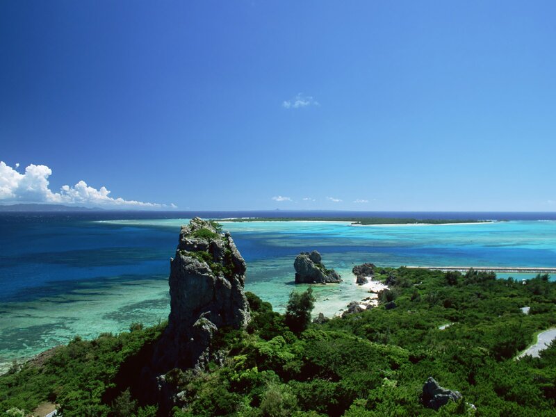 tropical island with coral reef