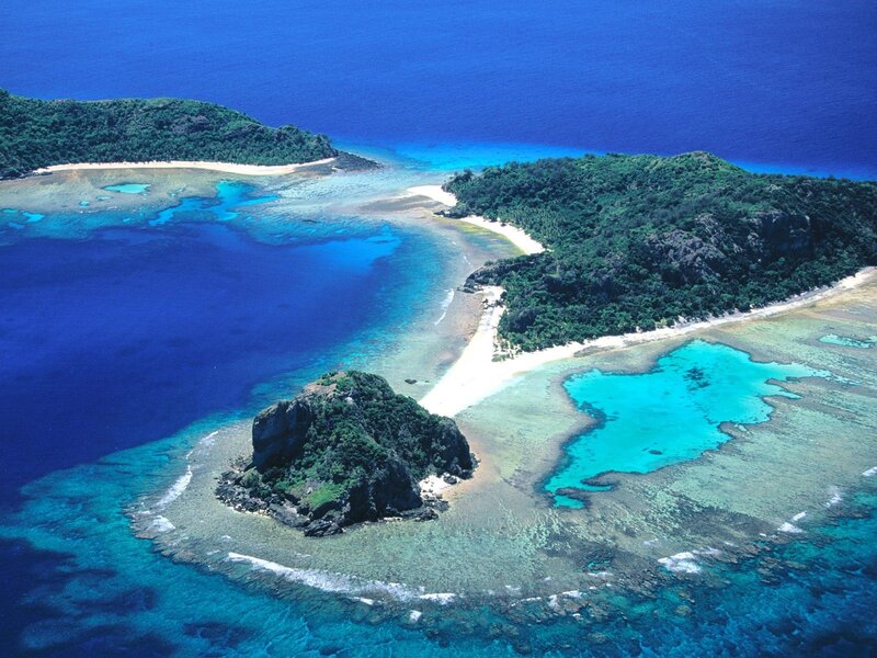 tropical island with coral reef