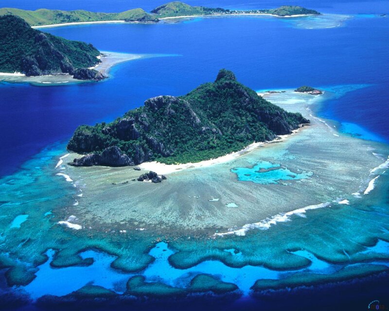 Tropical Island with Coral Reef — Blue, Serene