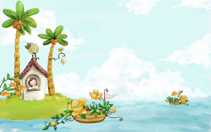 tropical island with flower boat