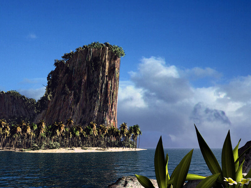 tropical island with giant rock