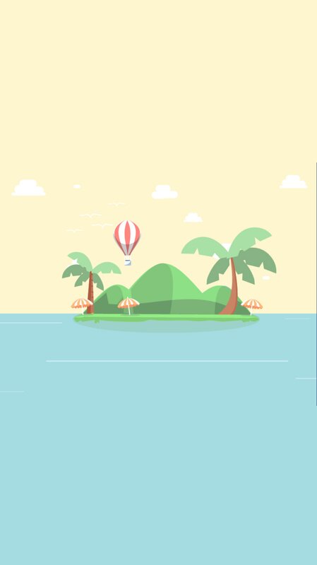 Tropical Island with Hot Air Balloon