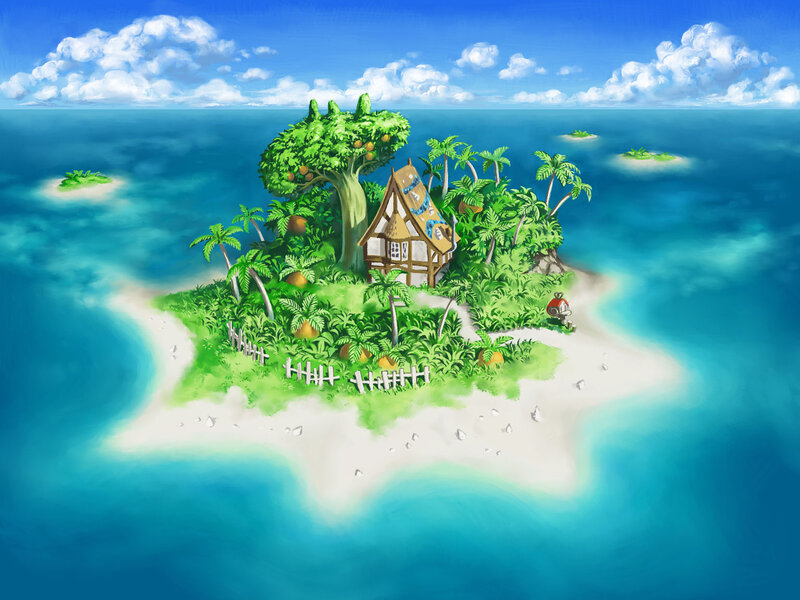 Tropical Island with House — Blue