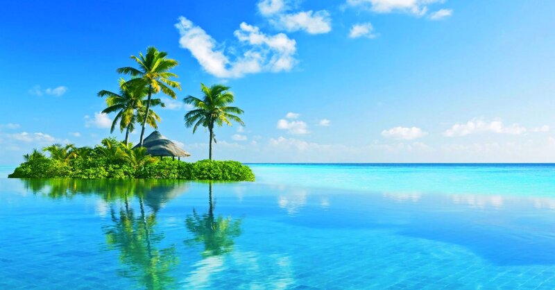 Tropical Island with Hut — Blue