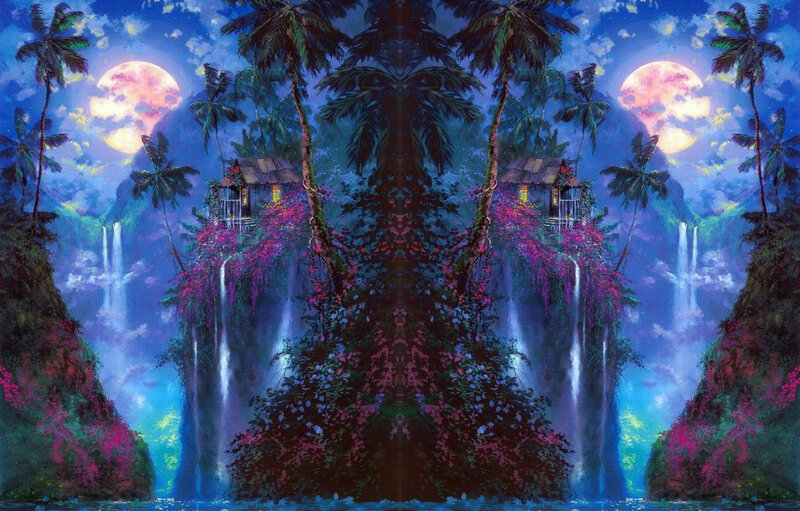 Tropical Island with Huts — Blue, Dreamy
