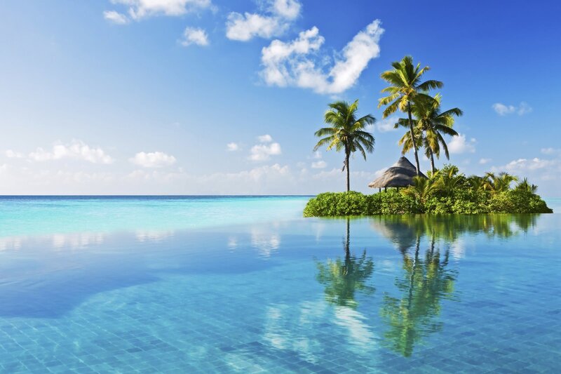 tropical island with infinity pool