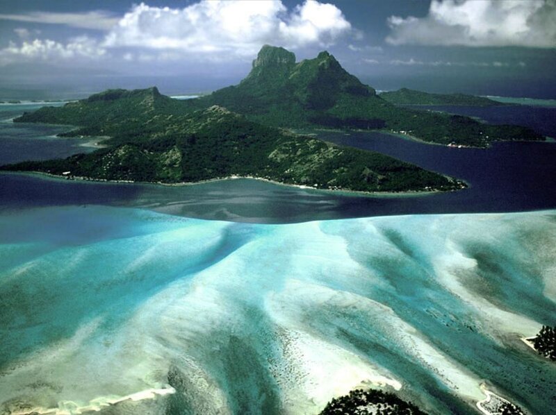 Tropical Island with Lagoon — Blue, Serene, Afternoon, Photograph, Mountain