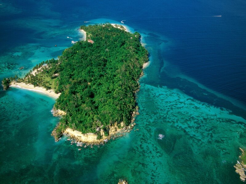 tropical island with lush greenery