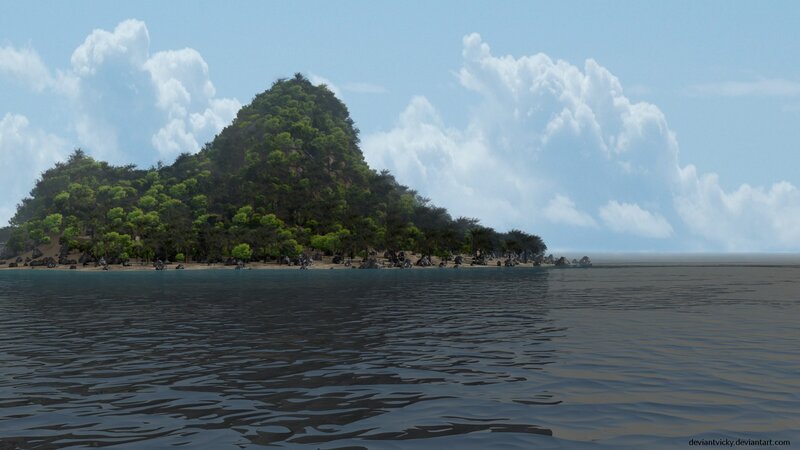 tropical island with lush greenery