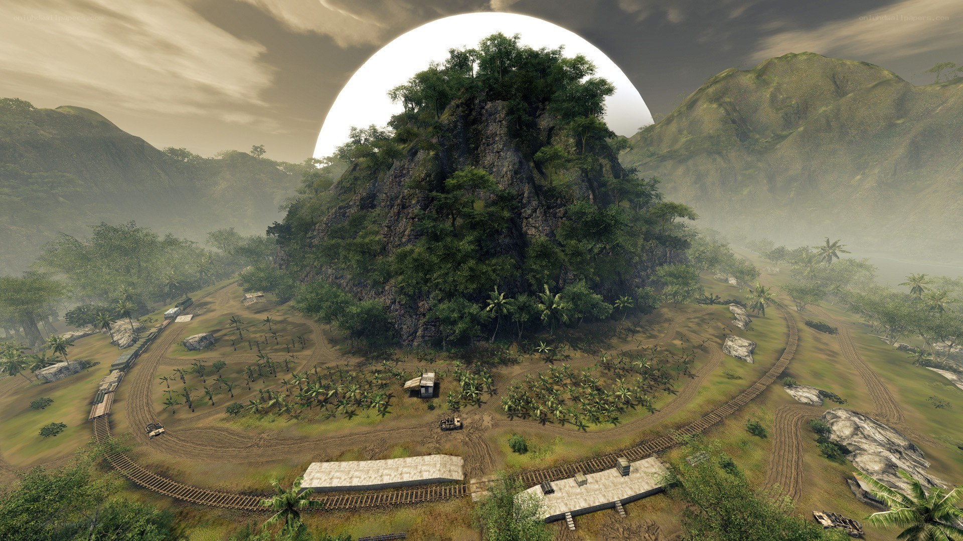 tropical island with moon