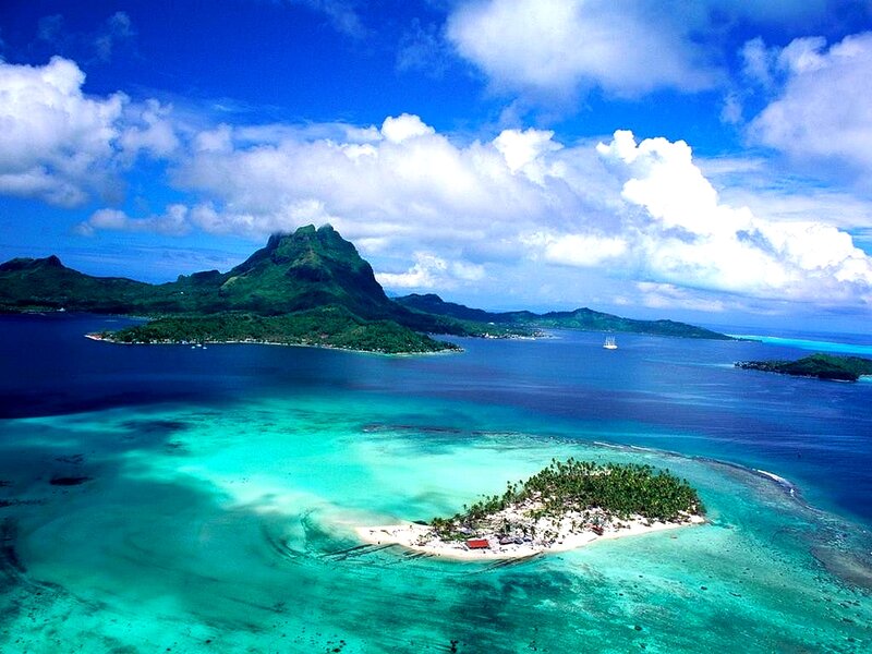 Tropical Island with Mountain — Blue, Serene, Afternoon, Photograph, Ocean