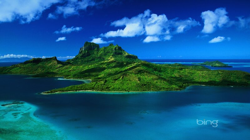 Tropical Island with Mountain — Blue, Serene, Afternoon, Photograph