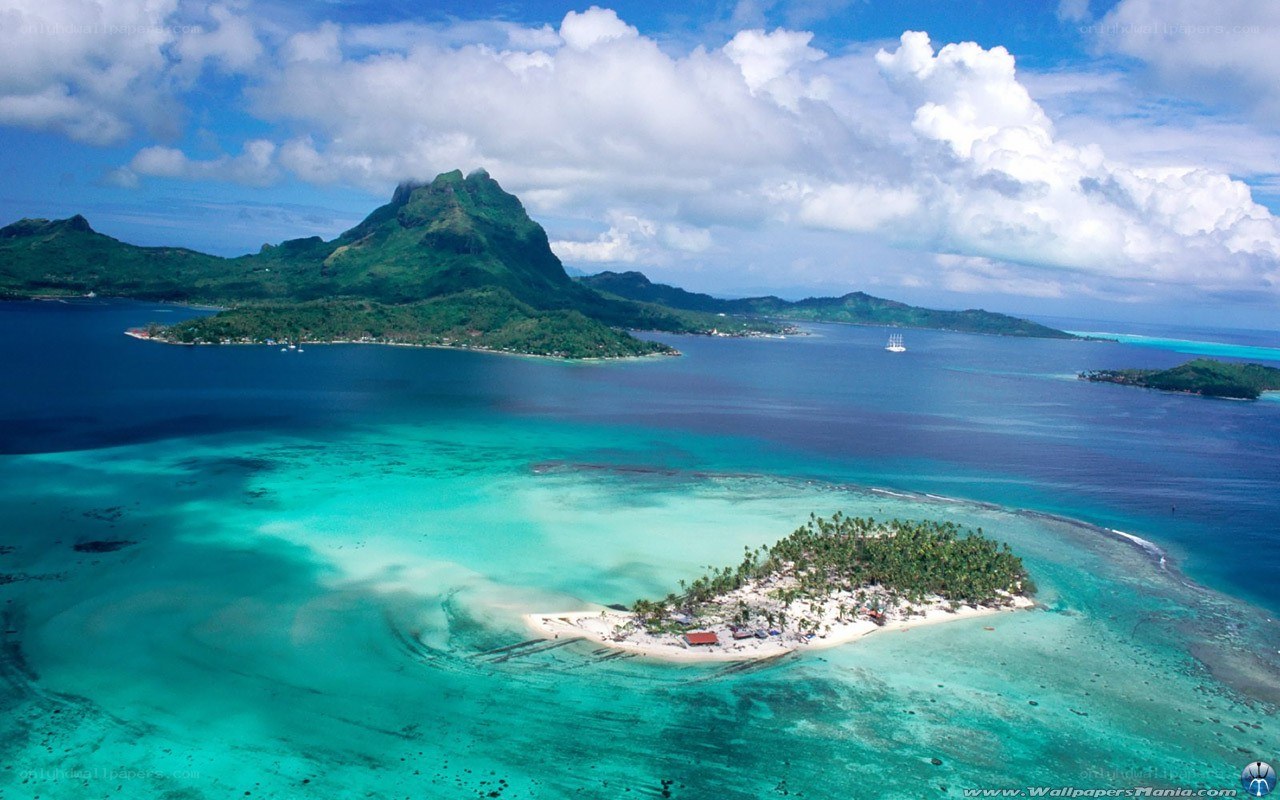 tropical island with mountain view