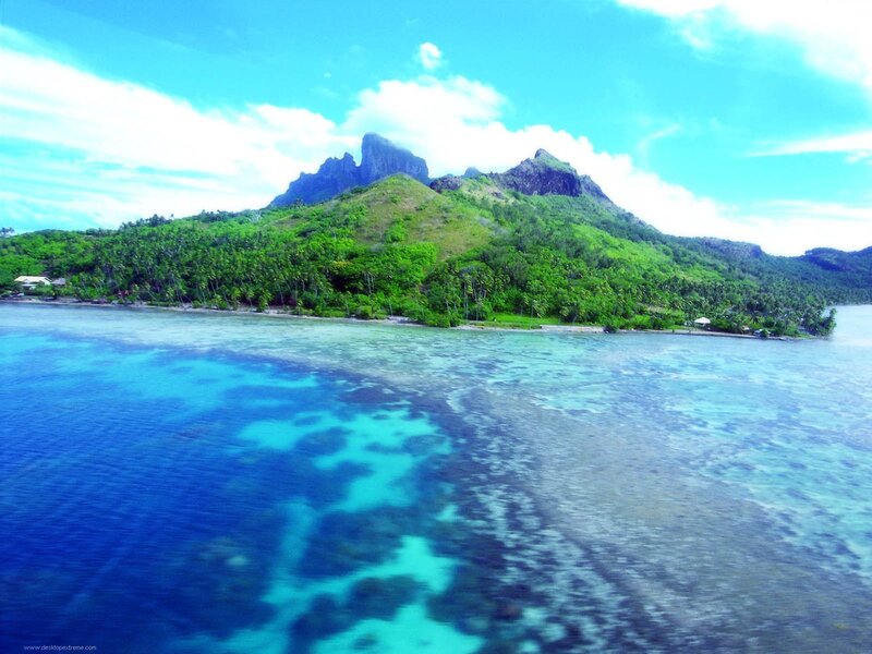 Tropical Island with Mountains — Blue, Serene, Afternoon, Photograph, Ocean