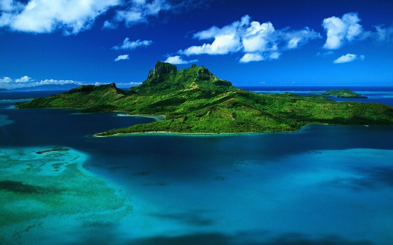 Tropical Island with Mountains — Blue, Serene