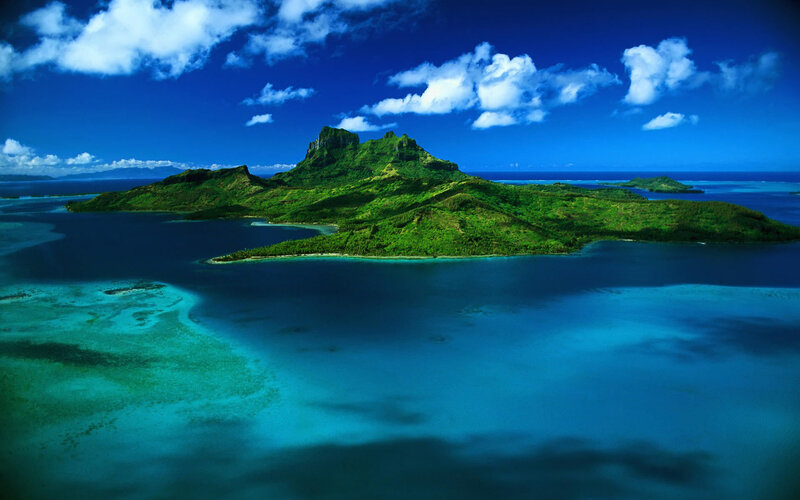 Tropical Island with Mountains — Serene, White