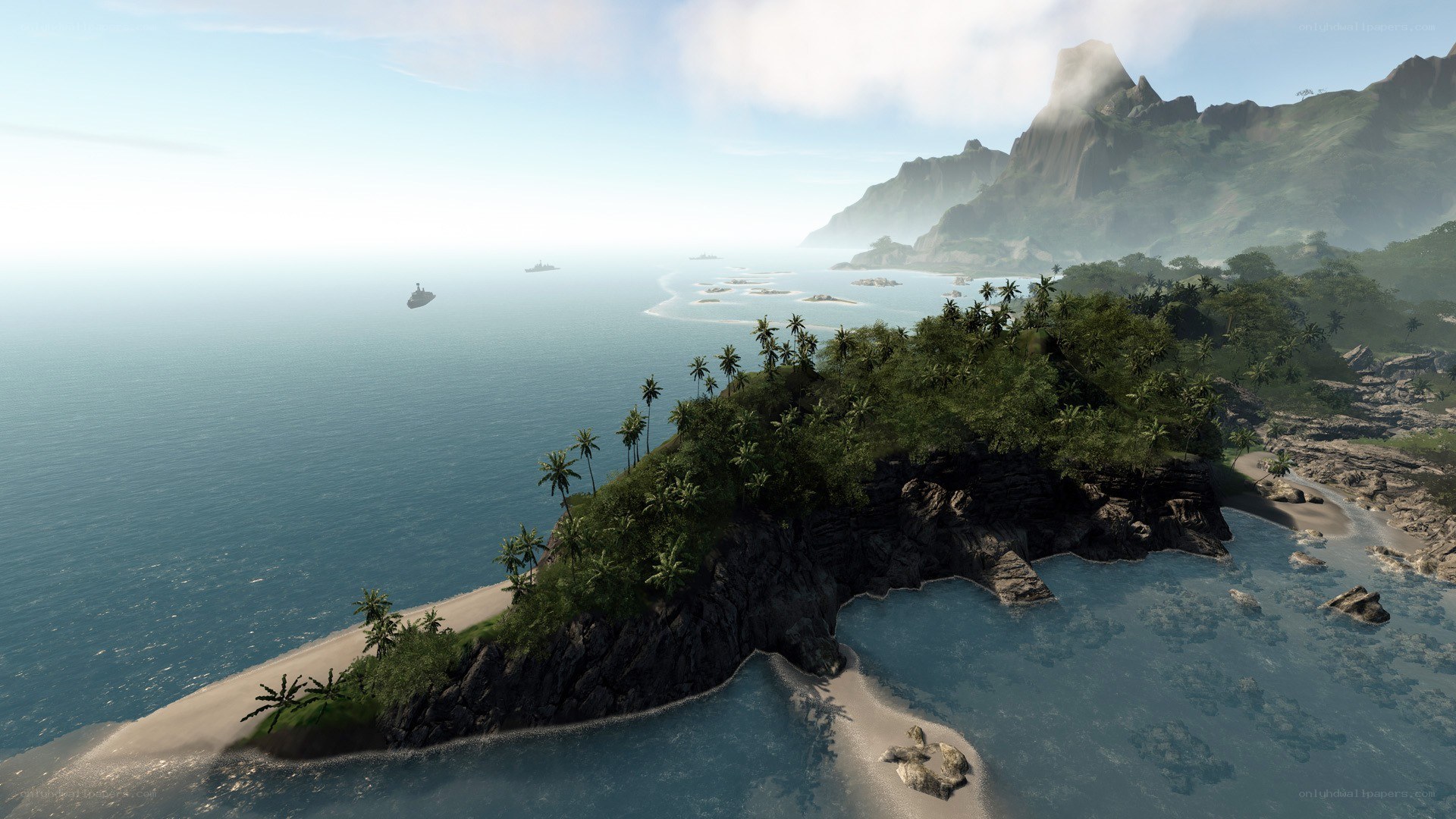 tropical island with mountains