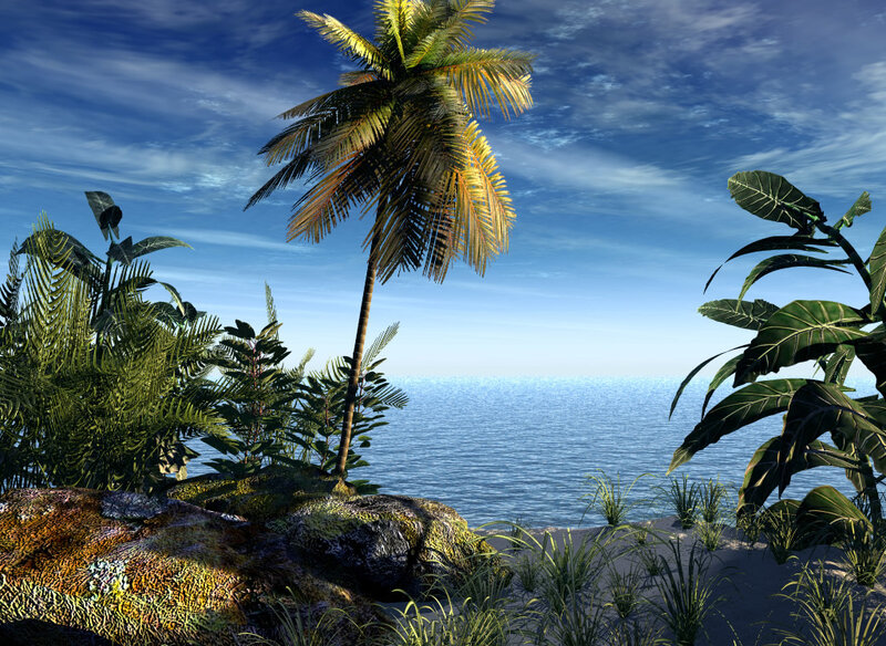 Tropical Island with Palm Tree — Blue