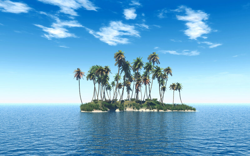tropical island with palm trees
