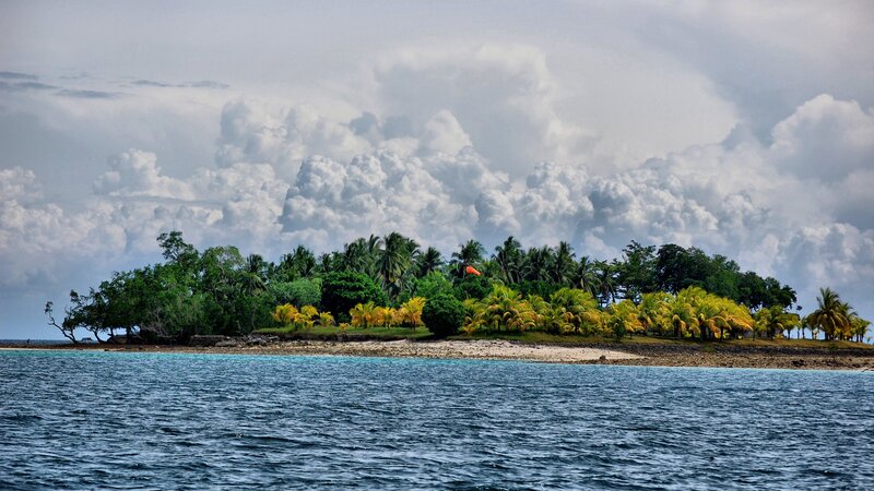 Tropical Island with Palm Trees — Blue, Dramatic, Photograph