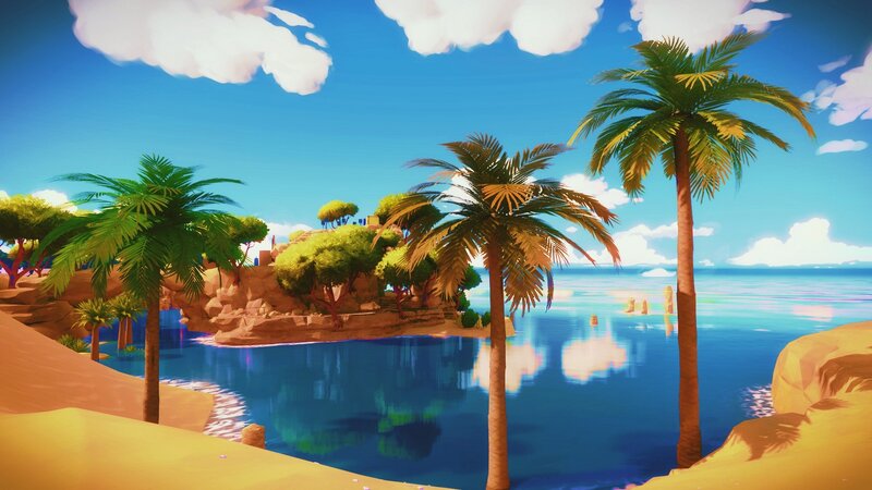 Tropical Island with Palm Trees — Blue, Serene, Afternoon, 3d Render, Palm Trees, Ocean, Sand Dunes