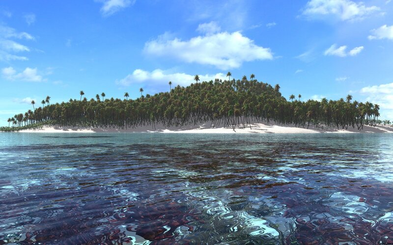 Tropical Island with Palm Trees — Blue, Serene, Afternoon, 3d Render, Palm Trees, Ocean, Sand