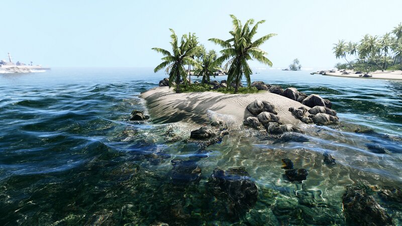 Tropical Island with Palm Trees — Blue, Serene, Afternoon, 3d Render, Palm Trees, Rocks