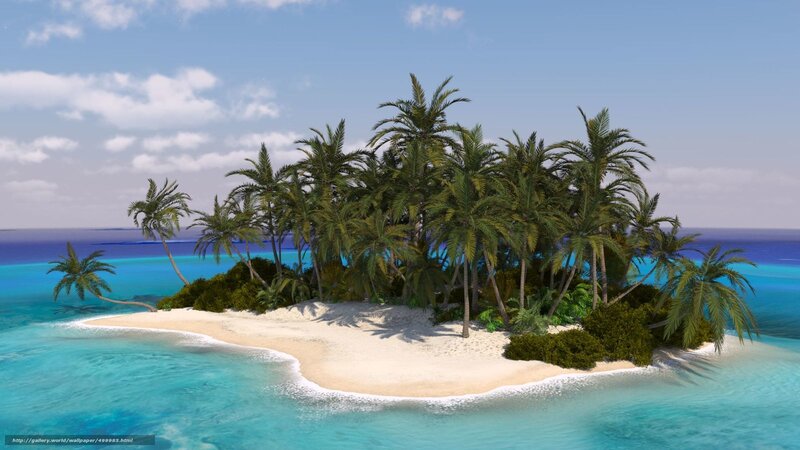 Tropical Island with Palm Trees — Blue, Serene, Afternoon, 3d Render, Palm Trees, Sand, Ocean, Sky