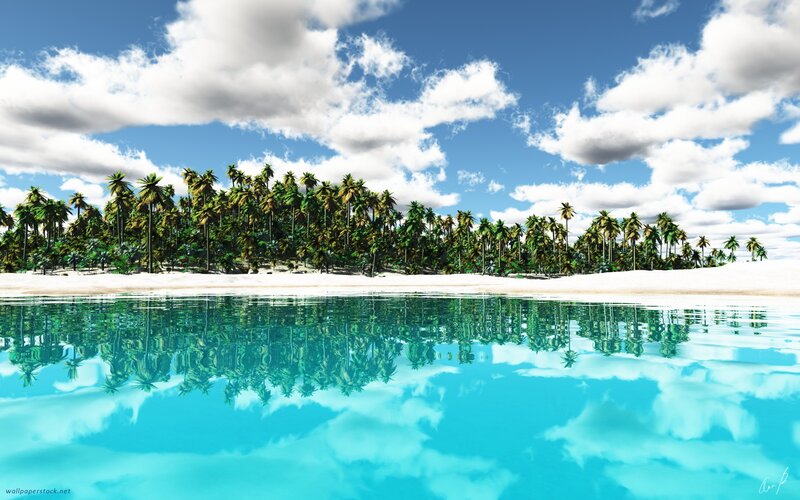 Tropical Island with Palm Trees — Blue, Serene, Afternoon, 3d Render, Palm Trees, Sand