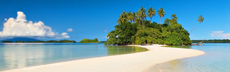 Tropical Island with Palm Trees — Blue, Serene, Afternoon, Photograph, Palm Trees, Sandbar, Ocean, Cloud