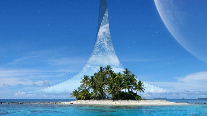 Tropical Island with Palm Trees — Blue, Serene, Daytime