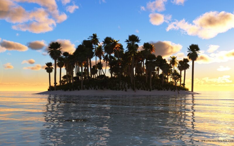 Tropical Island with Palm Trees — Blue, Serene