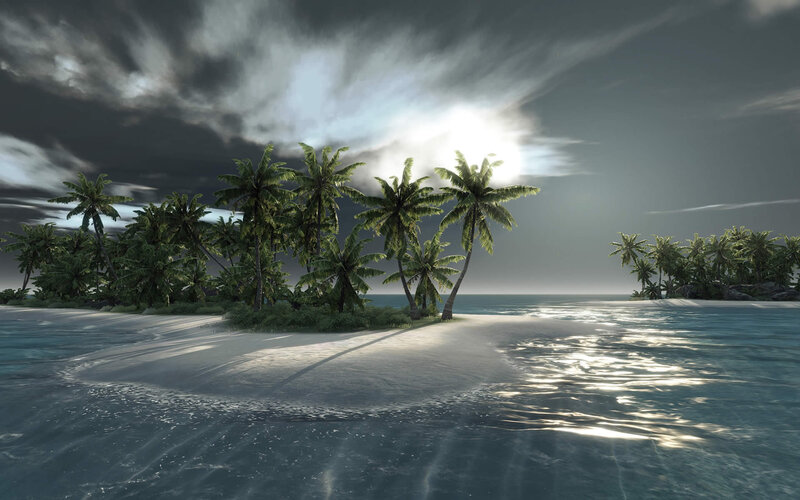 Tropical Island with Palm Trees — Green, Dramatic