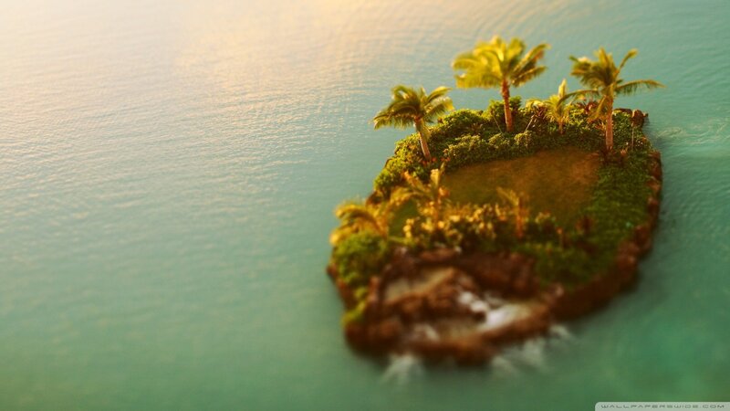 Tropical Island with Palm Trees — Green, Serene, Sunset, 3d Render