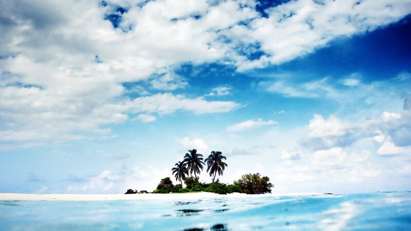 Tropical Island with Palm Trees — Serene, Clouds