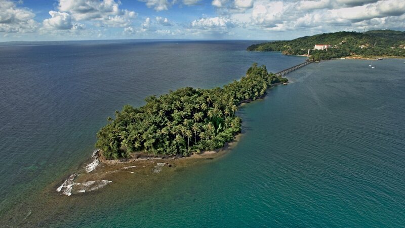 tropical island with pier