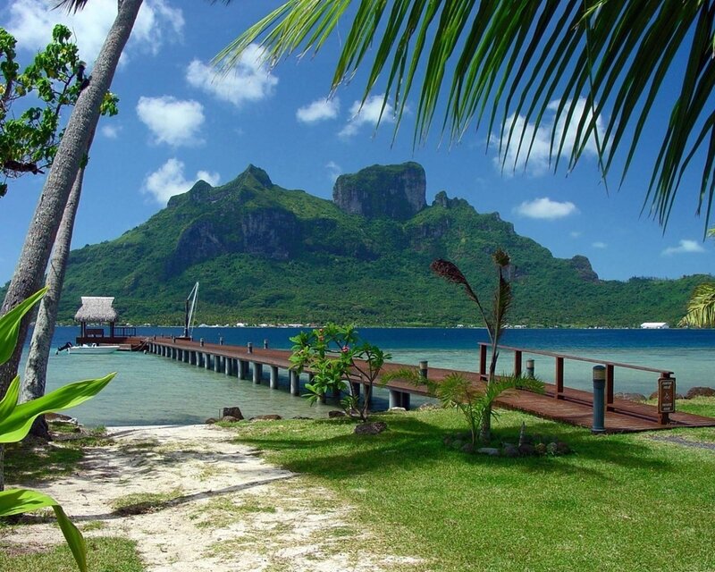 Tropical Island with Pier — Blue, Serene