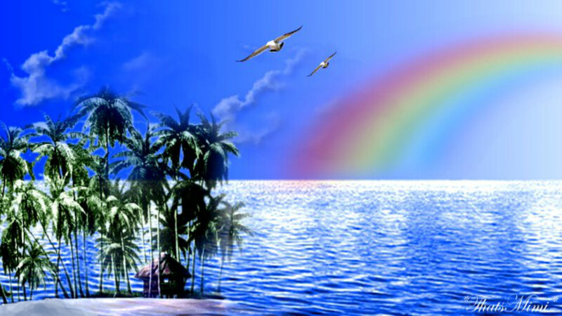 Tropical Island with Rainbow — Blue