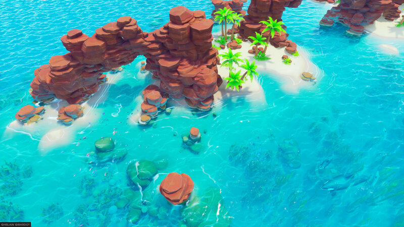 Tropical Island with Rock Arch — Blue