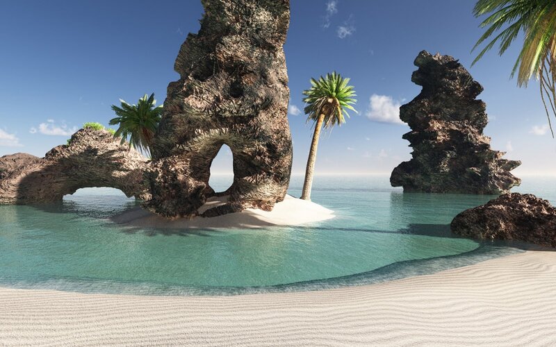 Tropical Island with Rock Formations — Blue, Serene