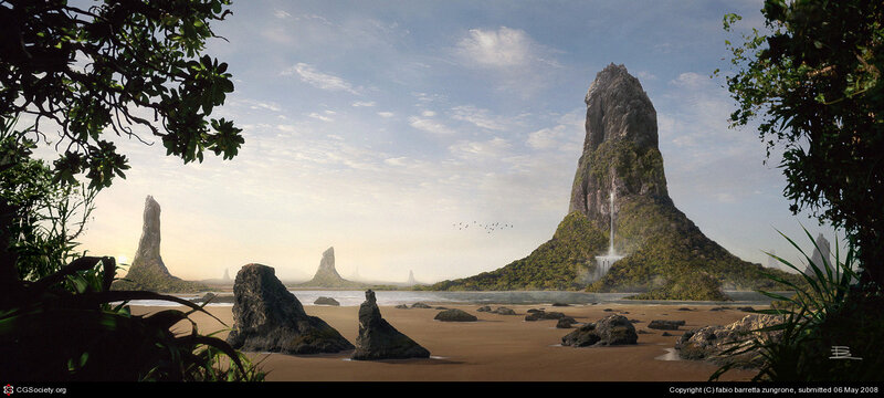 Tropical island with rock formations