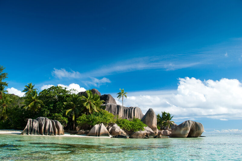 Tropical Island with Rocks — Blue, Serene, Afternoon, Photograph, Palm Trees, Ocean