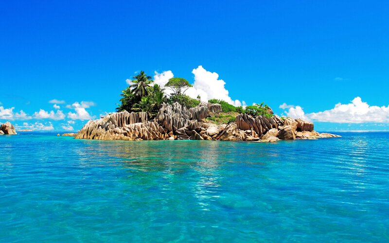 Tropical Island with Rocks — Blue, Serene, Afternoon, Photograph