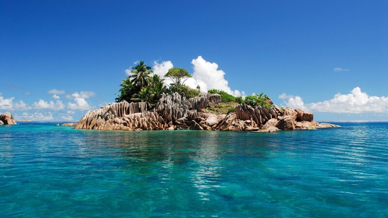 Tropical Island with Rocks — Blue, Serene, Afternoon