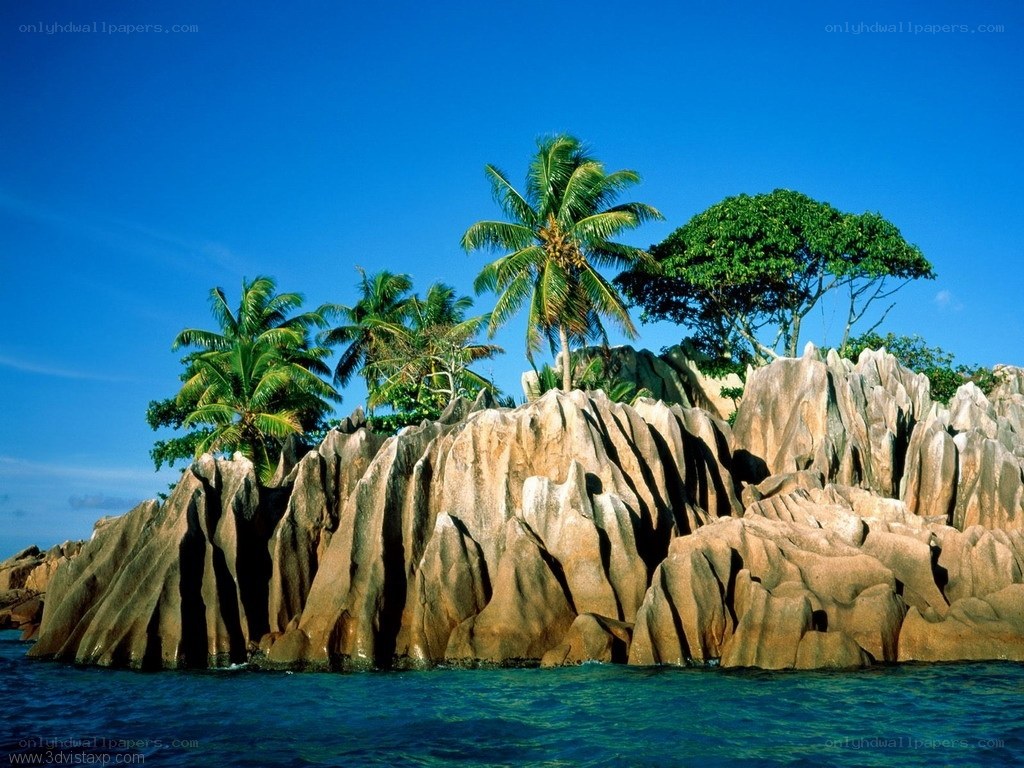 tropical island with rocky cliffs