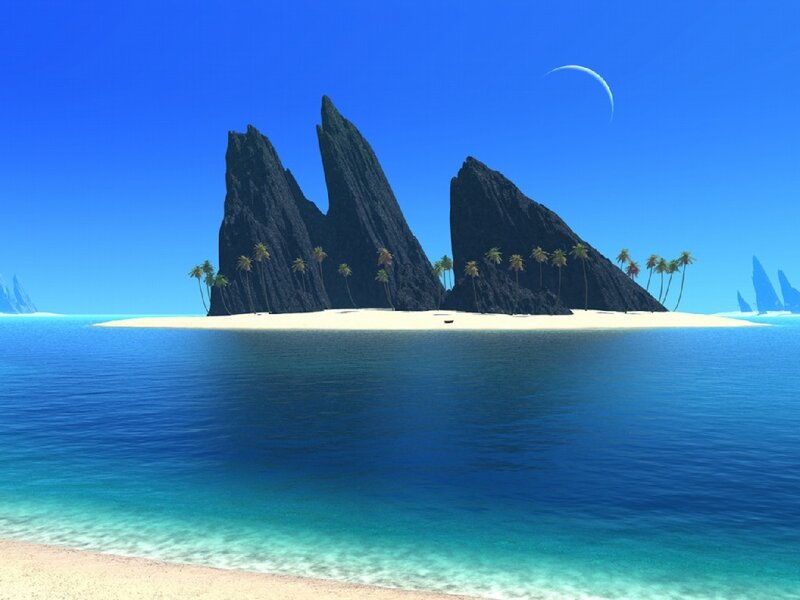 tropical island with rocky peaks